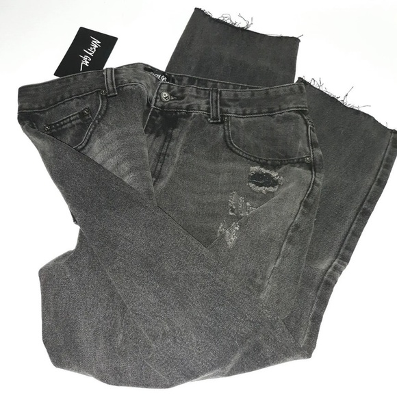 Nasty Gal NWT High Rise Ripped Distressed Faded Black Raw Hem Denim Jeans Size 8 - Picture 12 of 13